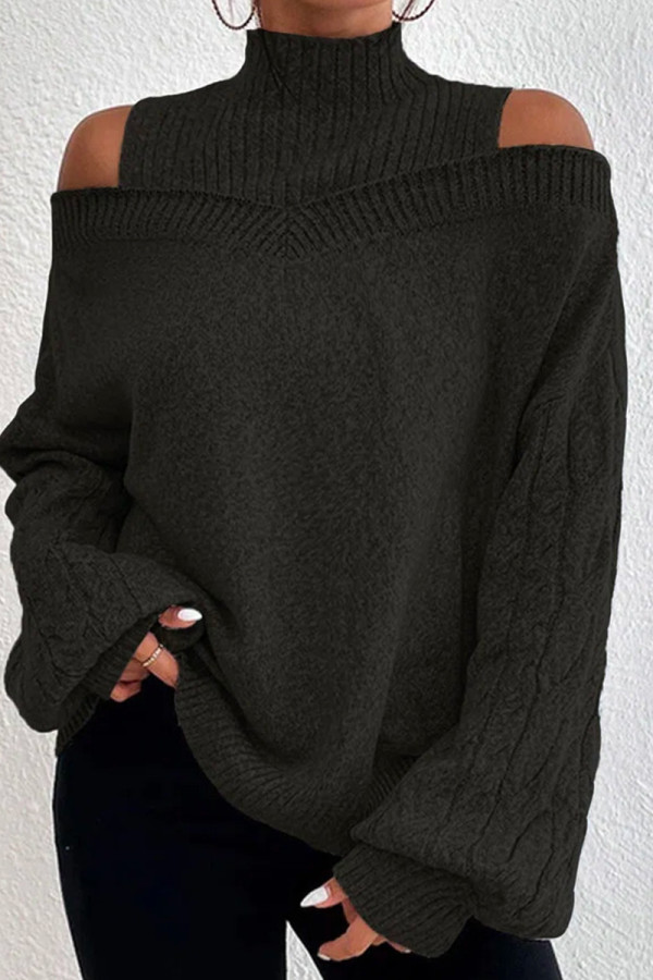 Svarta Casual Solid Hollow Out Turtleneck Toppar