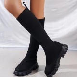 Black Casual Patchwork Solid Color Round Keep Warm Comfortable Shoes (Heel Height 1.97in)