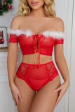Red Sexy Bandage Patchwork See-through Backless Lingerie