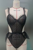 Nero sexy patchwork solido scavato lingerie trasparente