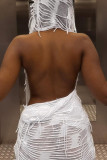 Белые сексуальные уличные однотонные лоскутные платья с капюшоном и воротником-карандашом