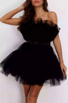 Svarta sexiga eleganta solida patchwork axelbandslösa prinsessklänningar
