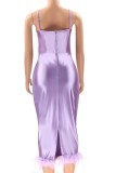 Viola Sexy Solid Patchwork Backless Spaghetti Strap One Step Gonna Abiti