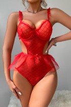 Red Sexy Patchwork Solid Hollowed Out See-through Lingerie