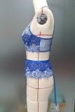 Королевское синее сексуальное однотонное прозрачное белье в стиле пэчворк с открытой спиной