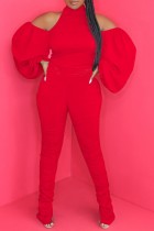 Röd Sexig Casual Solid Bandage Rygglös Halter Skinny Jumpsuits