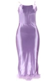Púrpura sexy sólido patchwork sin espalda correa de espagueti un paso falda vestidos