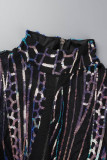 Negro sexy sólido lentejuelas patchwork transparente medio cuello alto un paso falda vestidos