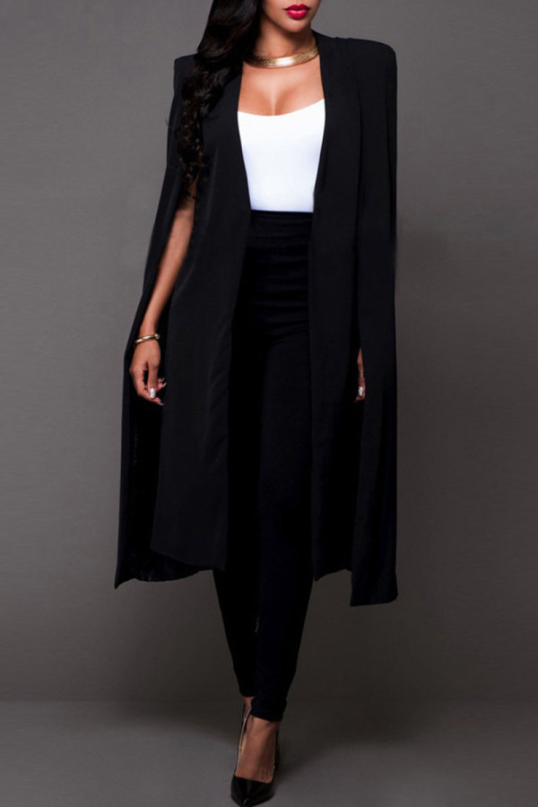 Prendas de abrigo de cuello de cárdigan de patchwork sólido elegante casual negro