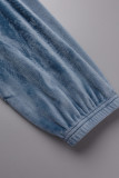Robes droites décontractées à col en V et patchwork uni bleu clair