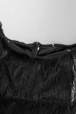 Schwarz Sexy Feste Quaste Patchwork V-Ausschnitt Abendkleid Kleider