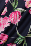 Zwarte casual elegante print patchwork met strik Halve coltrui One Step rokjurken