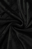 Schwarze, lässige, feste Patchwork-Kleider mit V-Ausschnitt