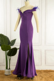 Purple Sexy Solid Patchwork Feathers V Neck Evening Dress Dresses