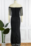 黒のセクシーなソリッド タッセル パッチワーク V ネック イブニング ドレス ドレス