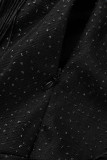 Robe de soirée noire sexy à pompons solides patchwork col en V robes