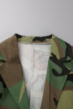 Ropa de abrigo informal con cuello vuelto y estampado de camuflaje con estampado de calle verde militar