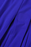 Kleurrijke Blauwe Sexy Effen Patchwork Veren V-hals Avondjurkjurken