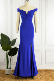 カラフルなブルーのセクシーな固体パッチワーク羽 V ネックのイブニング ドレスのドレス