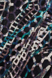 Zwarte sexy effen pailletten patchwork doorzichtige halve coltrui eenstaps rokjurken