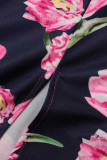 Viola casual elegante stampa patchwork con fiocco mezzo dolcevita abiti gonna un passo