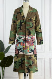 Camouflage Casual Street Print Camouflage Print Patchwork Turn-back Collar Outerwear