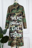 Grön Casual Street Print Camouflage Print Patchwork Ytterkläder med bakkrage