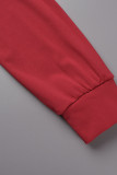 Col à capuche à fermeture éclair solide décontracté à manches longues deux pièces rouge
