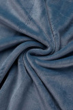 Robes droites décontractées à col en V et patchwork uni bleu clair