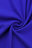 Färgglada blå sexiga solida patchwork fjädrar V-hals aftonklänning klänningar