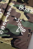 Armeegrün Casual Street Print Camouflage Print Patchwork Umlegekragen Oberbekleidung