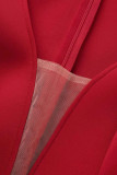 Robe trapèze rouge décontractée à col en V et patchwork