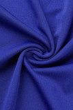 Blaue sexy feste Patchwork-Schlitzfalte mit V-Ausschnitt, gerade Kleider in Übergröße