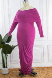 Borgoña Street Solid Patchwork Fold Off the Shoulder Falda de un paso Vestidos de talla grande