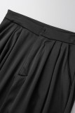 Pantalones de color sólido de pierna ancha de cintura alta de patchwork sólido casual negro