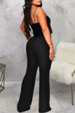 Champagne Sexy Solid Sequins Patchwork Spaghetti Strap Straight Jumpsuits