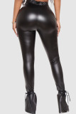 Pantalones de color sólido de cintura alta de patchwork de vendaje sólido casual de calle negro