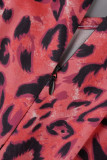 paars sexy straatprint luipaard patchwork zonder riem v-hals grote maten jumpsuits (zonder riem)