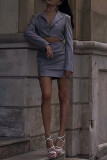 Серые сексуальные сплошные выдолбленные платья в стиле пэчворк с отложным воротником и юбкой на один шаг