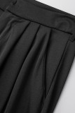 Schwarze, lässige, solide Patchwork-Hosen mit hoher Taille und weitem Bein