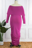 Burgundy Street Solid Patchwork Fold Off-shoulder One Step Skirt Grote maten jurken