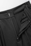 Pantaloni in tinta unita a gamba larga a vita alta con patchwork solido casual nero