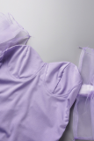 Фиолетовые сексуальные однотонные сетчатые платья с юбкой-карандашом на плечах