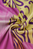 Multicolor Sexy Stampa Fasciatura Patchwork Fessura Scollo a V Manica lunga Due pezzi