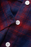 Rot und Blau Casual Blends Plaid Patchwork Print Patchwork Buckle Buttons Umlegekragen Tops