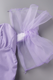 Фиолетовые сексуальные однотонные сетчатые платья с юбкой-карандашом на плечах