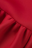 Rote, lässige, solide Patchwork-Kleider mit V-Ausschnitt und A-Linie