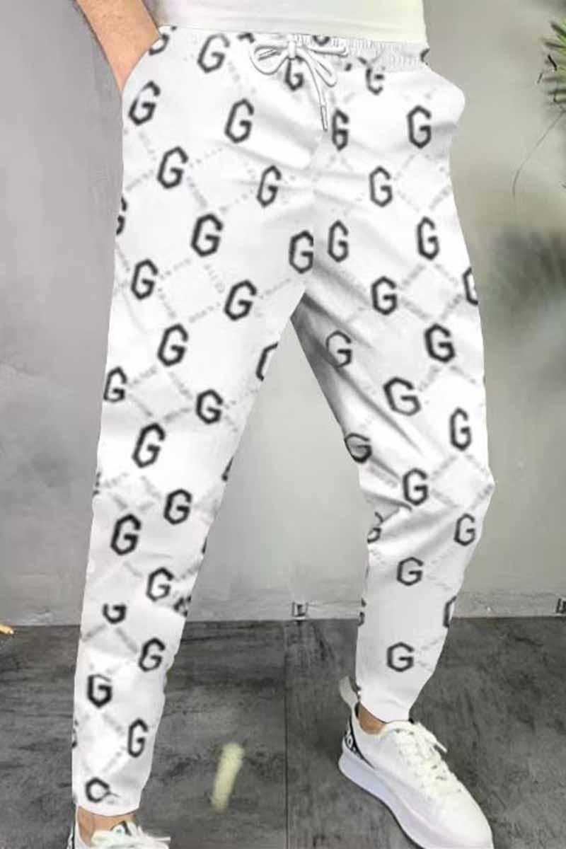 

White Casual Print Letter Straight Mid Waist Pants