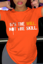 T-shirts orange à col en V et imprimé Street