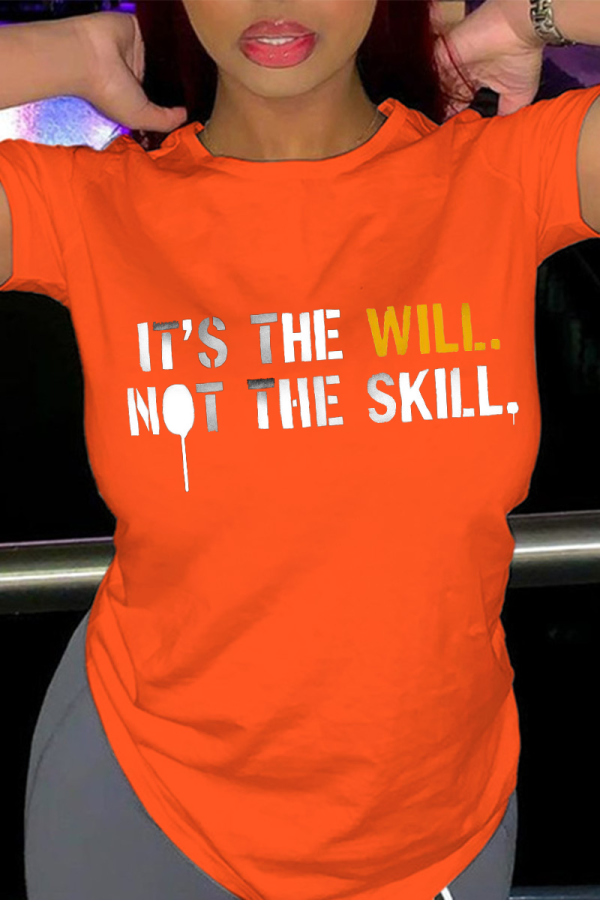 T-shirt con collo a O con stampa arancione Street